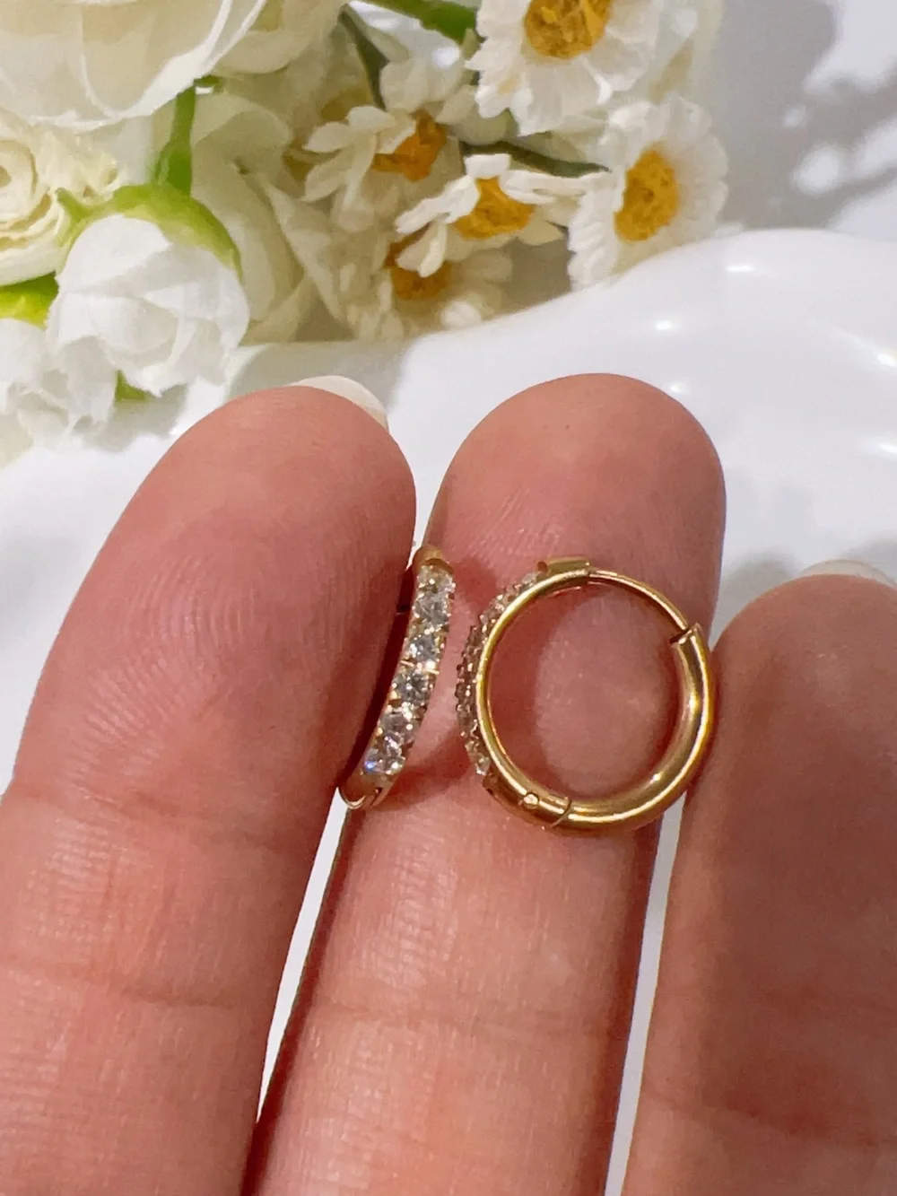 Gold Plated Crystal Huggie Hoop Earrings - Women Jewelry 10mm